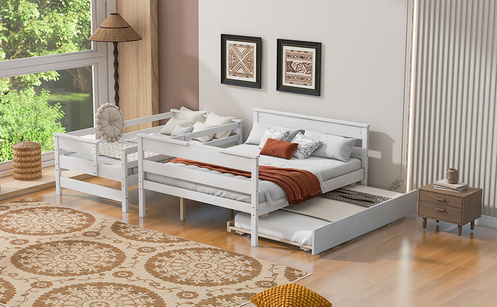 Wood Twin over Full Bunk Bed with Twin Size Trundle  White - Korvel
