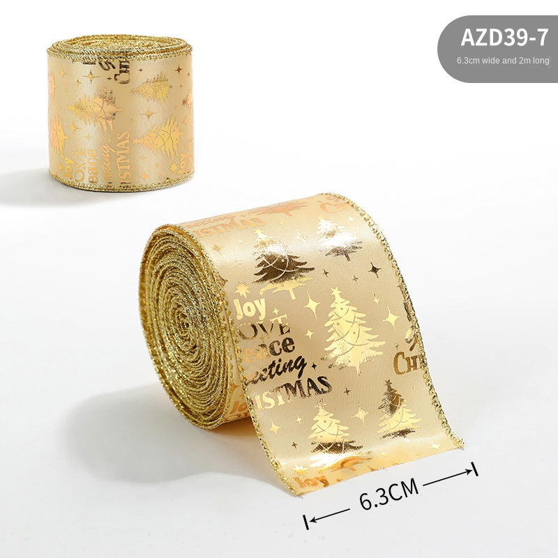 Elegant Gold Onion Cloth Christmas Ribbon with Decorative Bow