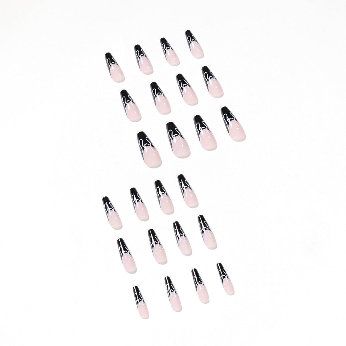 Black French Flame Finished False Nails