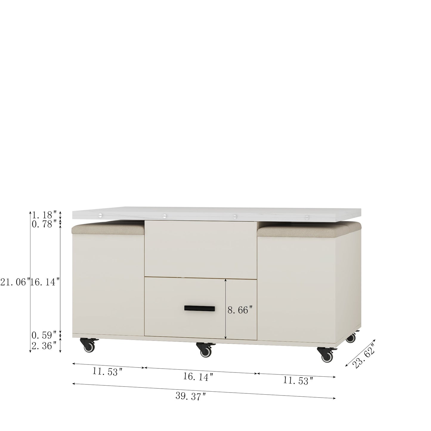 Modern Lift-Up Coffee Table with Storage and Stools
