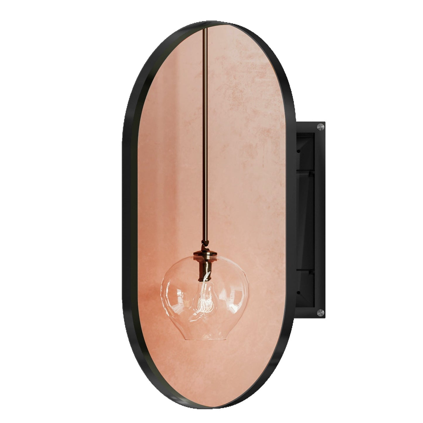 Matte Black Oval Embedded Medicine Cabinet with Mirror
