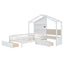 Twin Size House Bed with Upholstered Sofa and Charging Station