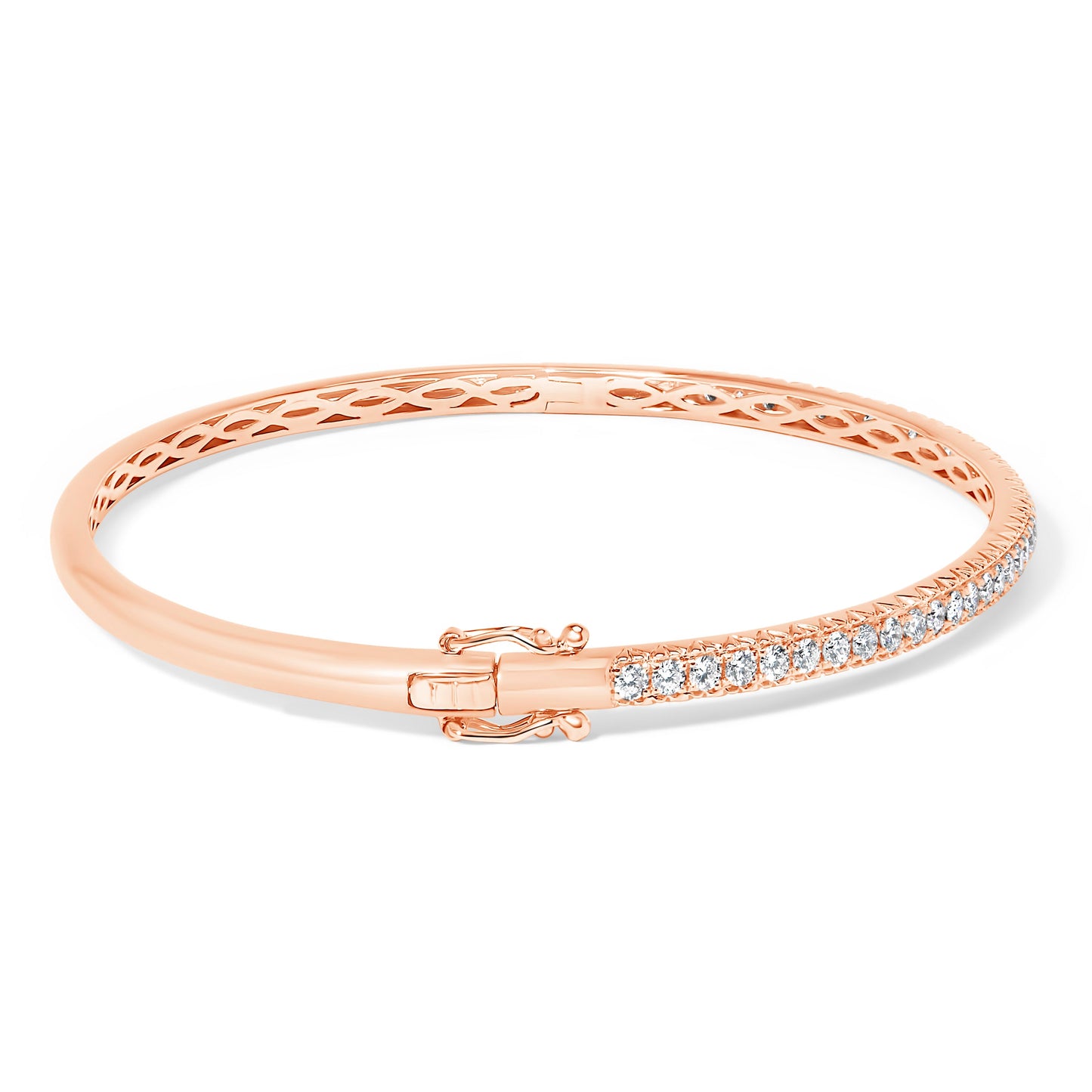 Bracelet jonc en or rose 14K avec diamants demi-éternité - 1,00 Cttw
