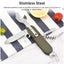 7-in-1 multifunctional stainless steel foldable outdoor camp tableware: fork, spoon, knife. Survival tools for picnic, camping. - Korvel