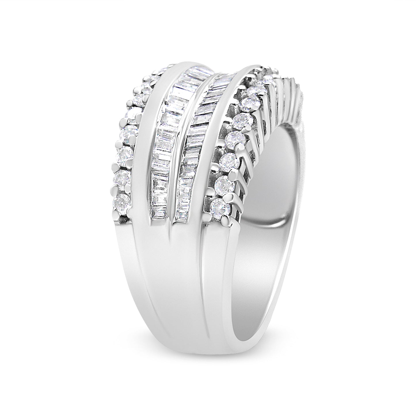 14K White Gold Diamond Modern Band Ring - Size 7