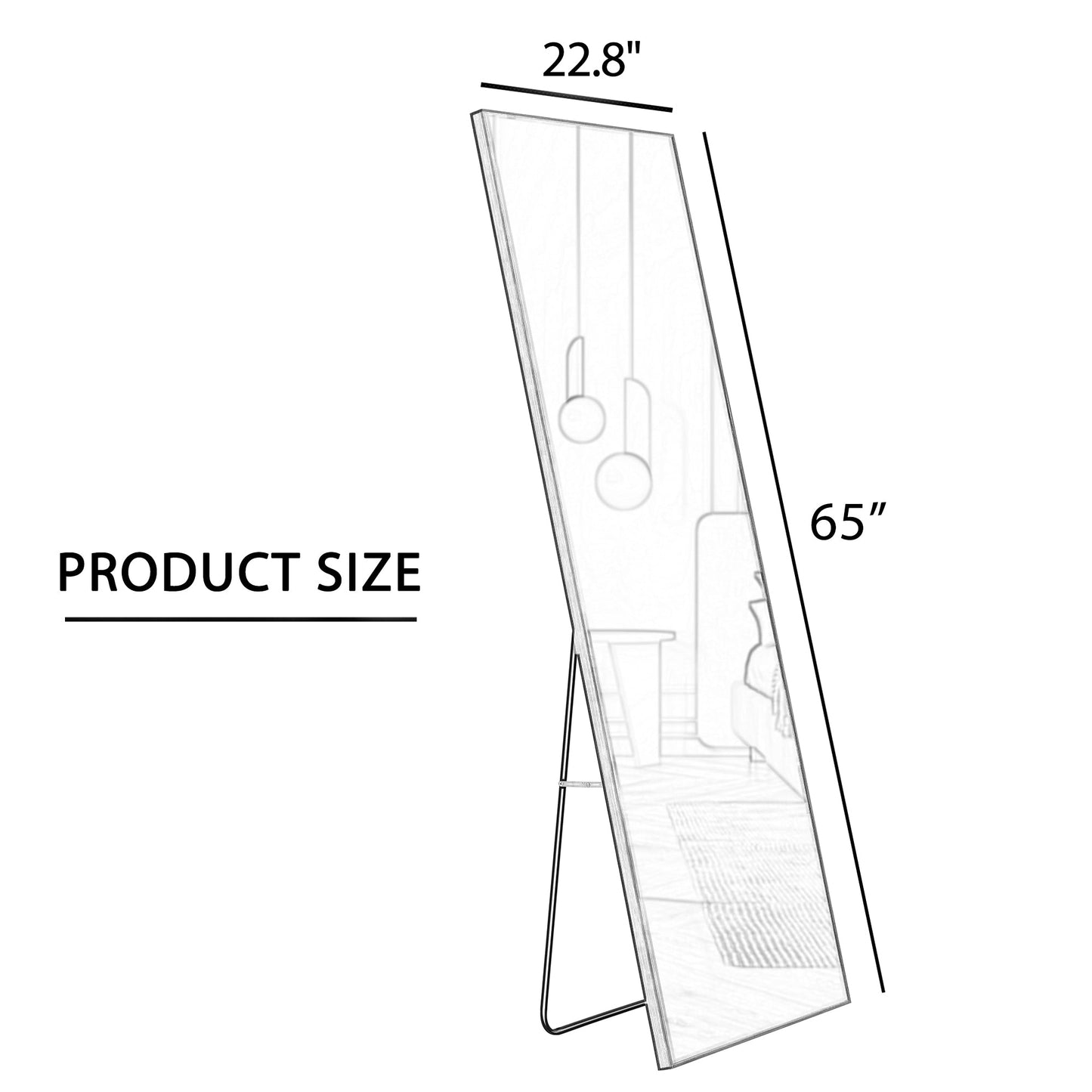 Aluminum alloy metal frame wall mounted full-length mirror black 65 * 23“ - Korvel