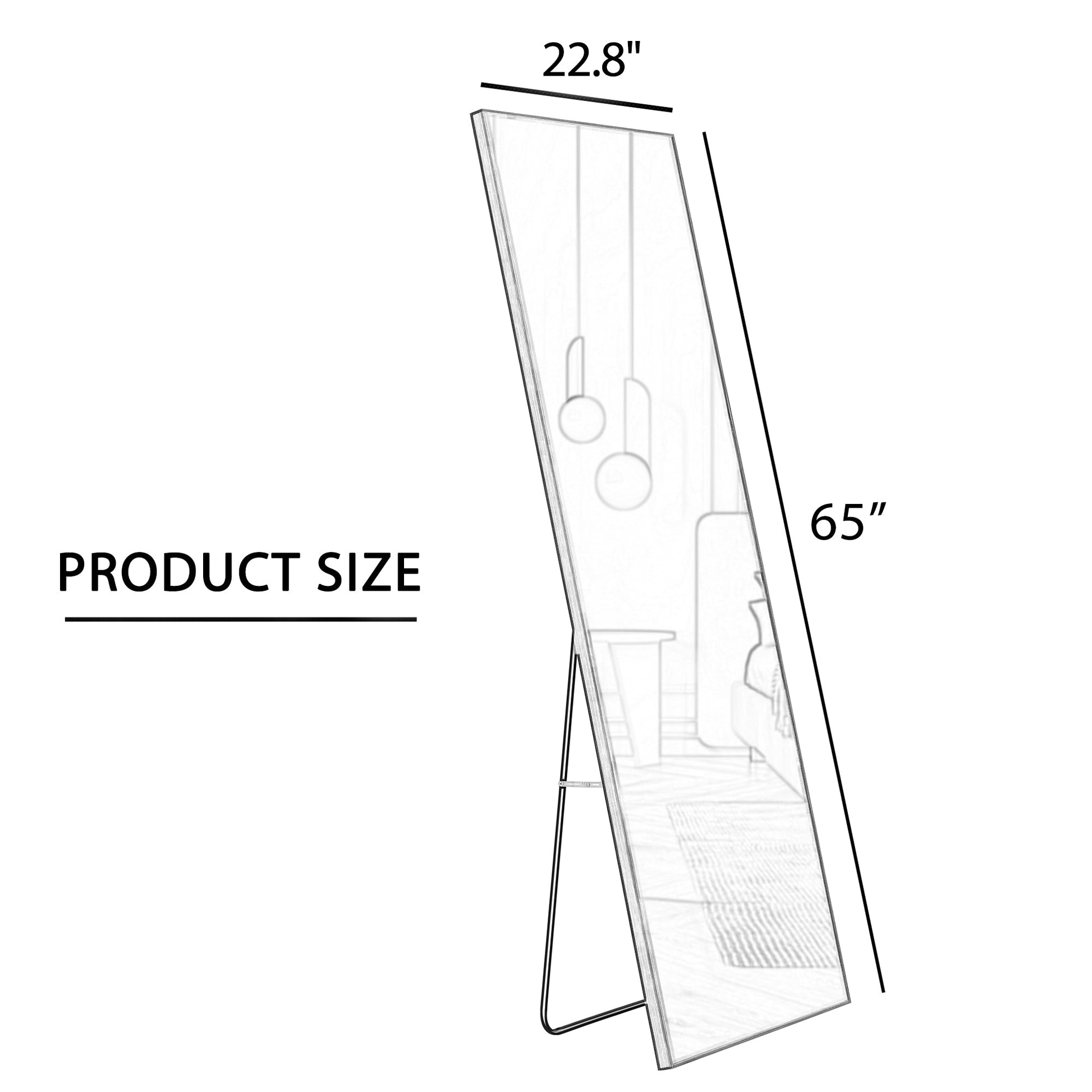 Aluminum alloy metal frame wall mounted full-length mirror black 65 * 23“ - Korvel