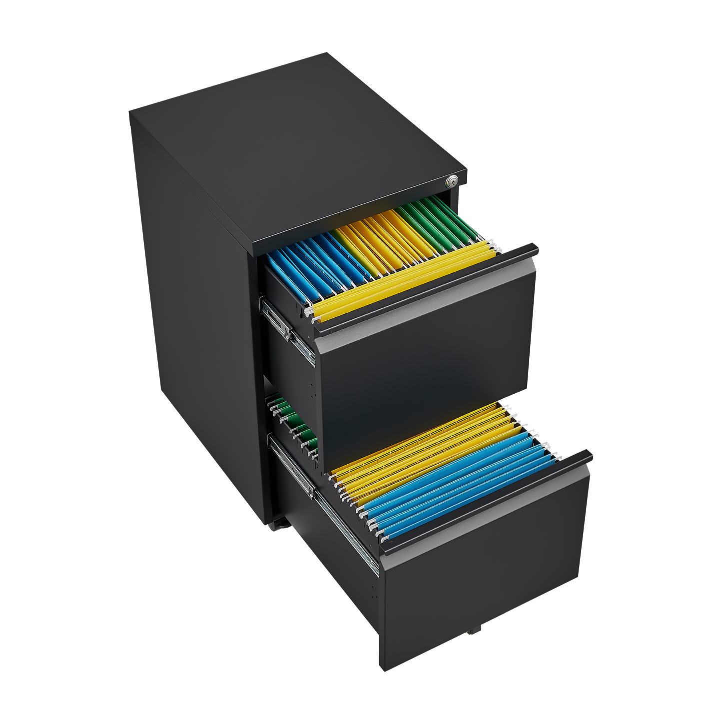 Metal 2 drawer mobile file cabinet with lock, 25.6-inch high legal/letter size file storage cabinet  black - Korvel