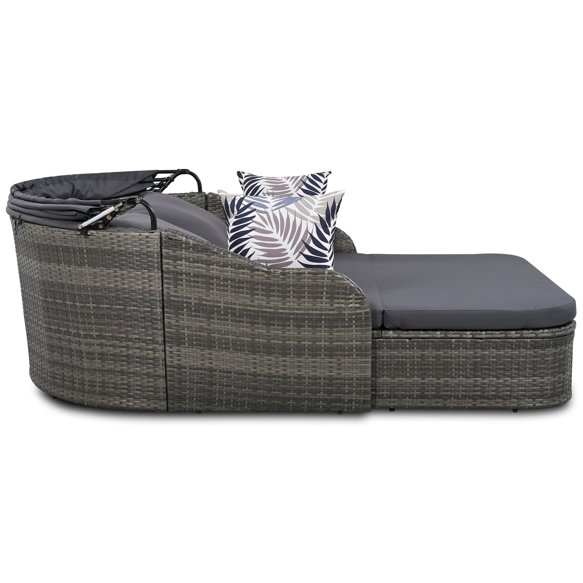 GO 79.9" Outdoor Sunbed with Adjustable Canopy, Double lounge, PE Rattan Daybed, Gray Wicker And Cushion - Korvel