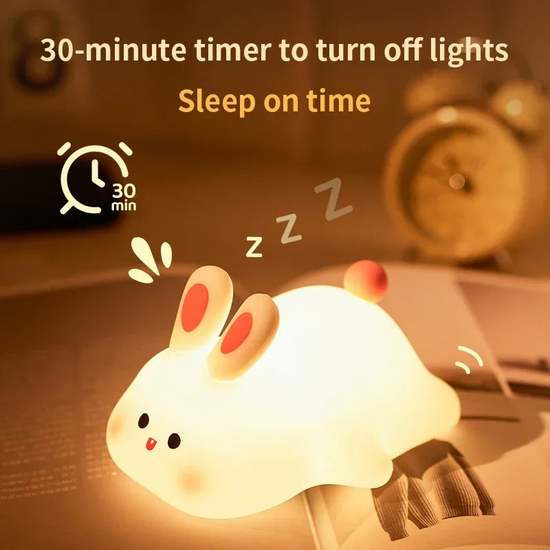 Silicone Night Lights Cute Rabbit Patting Lamp Rechargeable Timing Sleeping Night Lamp Holiday Party Decor Kids Gift Night Light - Korvel