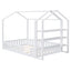 Full Size Wood House Bed with Fence and Detachable Storage Shelves, White - Korvel