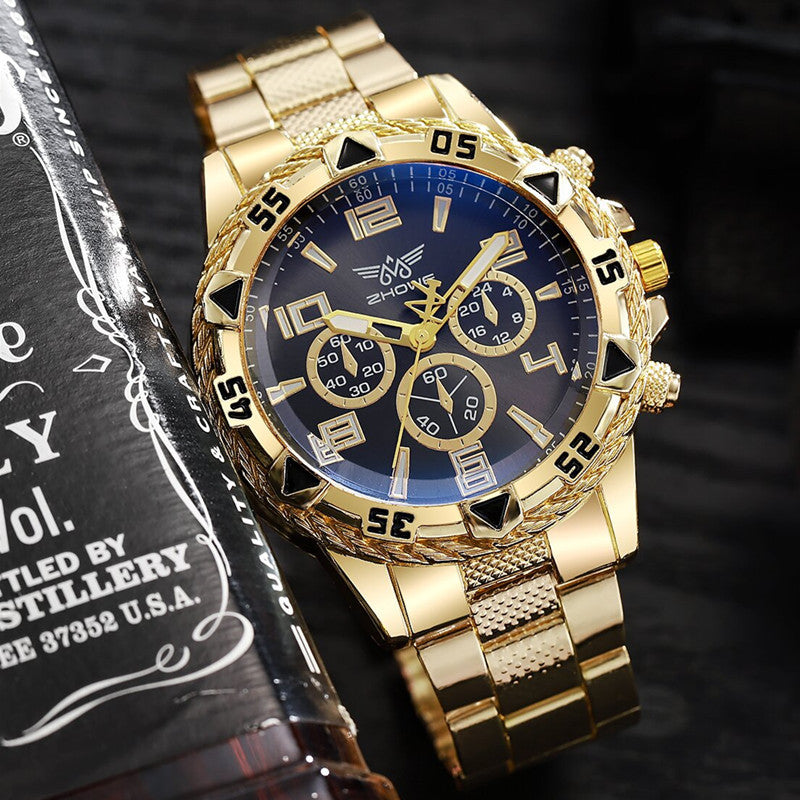 Men's Casual Sports Watch with Steel Strap and Large Dial