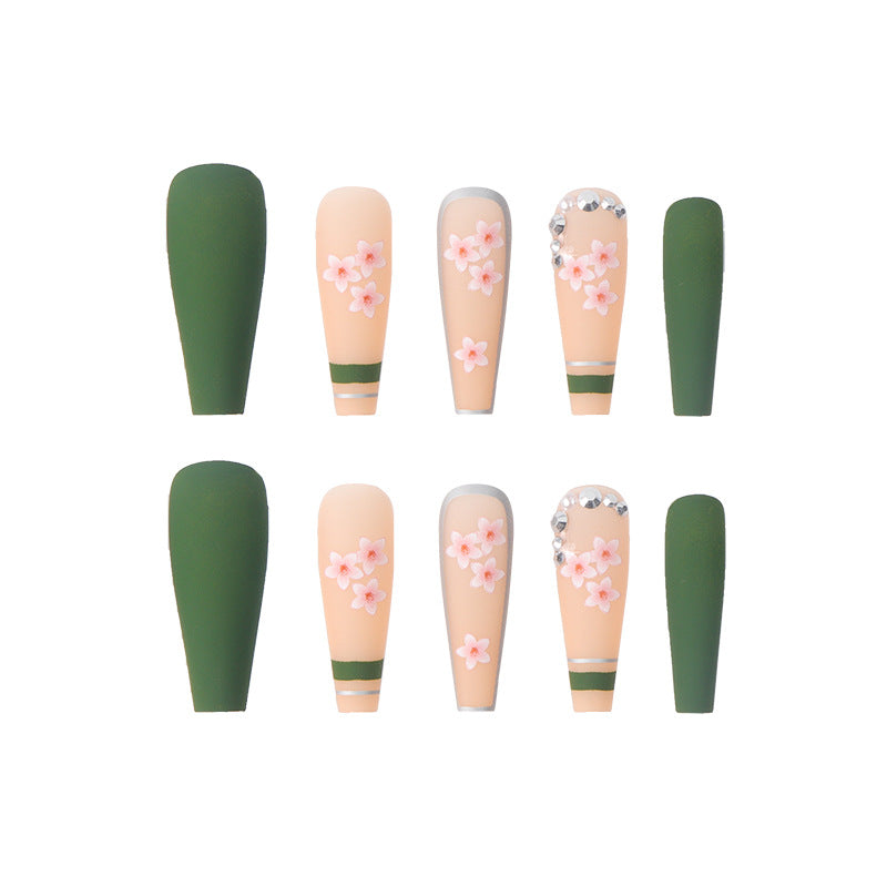New Wear Nail Spring Flowers Bloom Drill Nail Ins Style Long Ballet Nail - Korvel