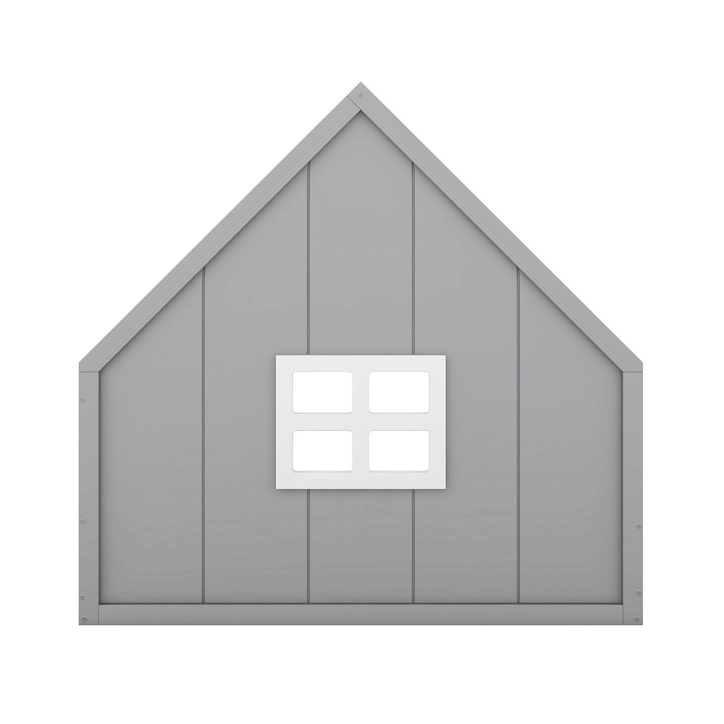 Full Size Wood House Bed with Window and Fence  Gray - Korvel