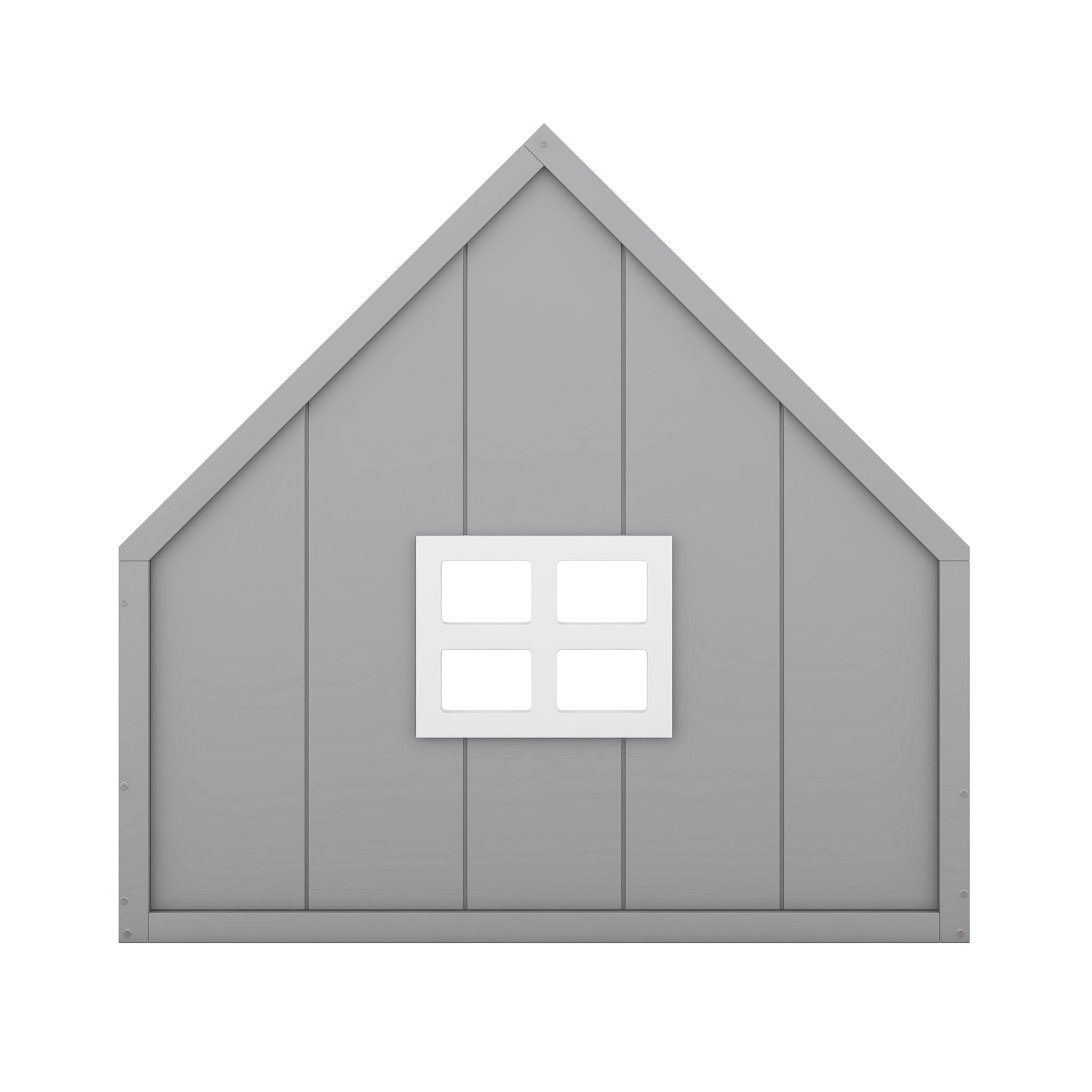 Full Size Wood House Bed with Window and Fence  Gray - Korvel