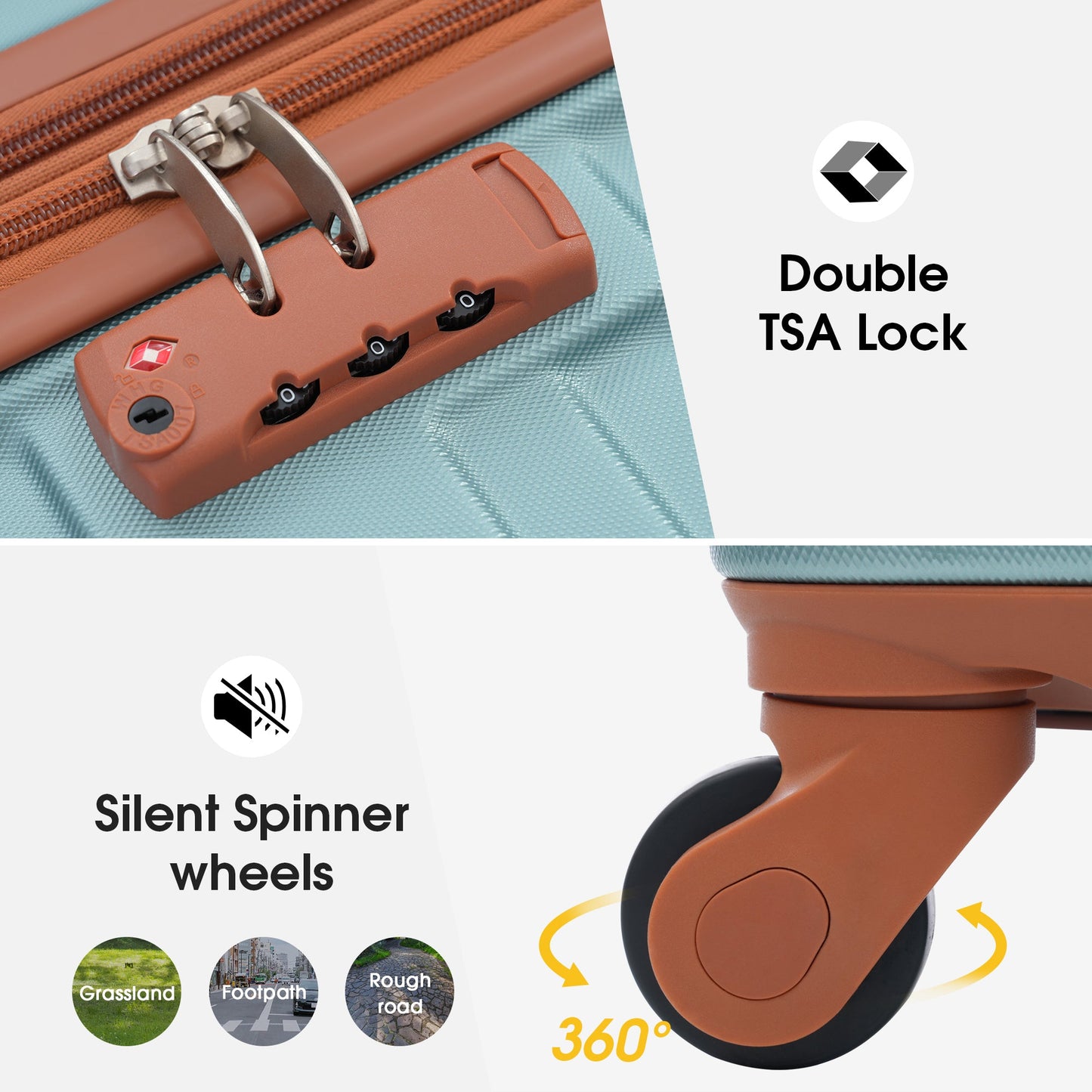 Hardshell Luggage Sets 3 Pcs Spinner Suitcase with TSA Lock Lightweight 20''24''28''  Green + ABS - Korvel