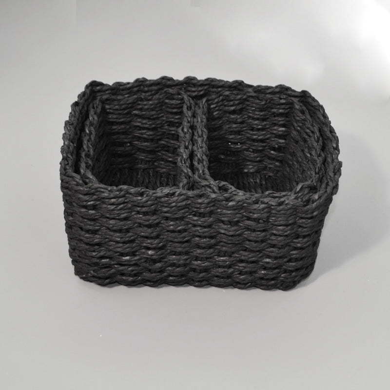 Bacs de rangement tressés en paille faits main - 3 pièces