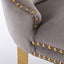 Tufted solid wood velvet cushioned dining chair, gold-plated stainless steel nail leg heads, 2 pieces in gray and gold - Korvel