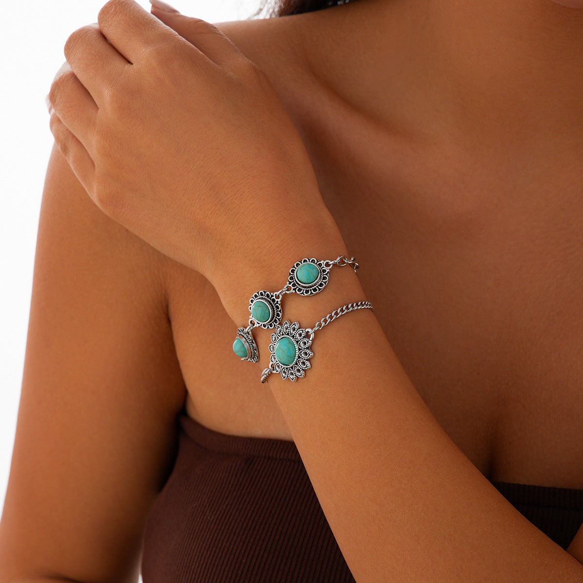 Ensemble de Bracelets en Alliage Turquoise Bohémien pour Femmes
