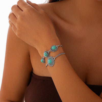 Bohemian Turquoise Alloy Bracelet Set for Women