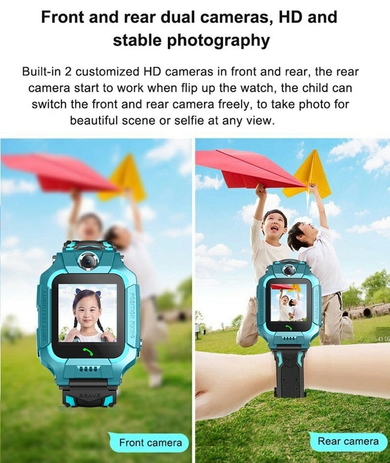 Q19 Dual Cameras Flip design waterproof Kids Smart Watch LBS Positioning SOS Mobile Phone Watch - Korvel
