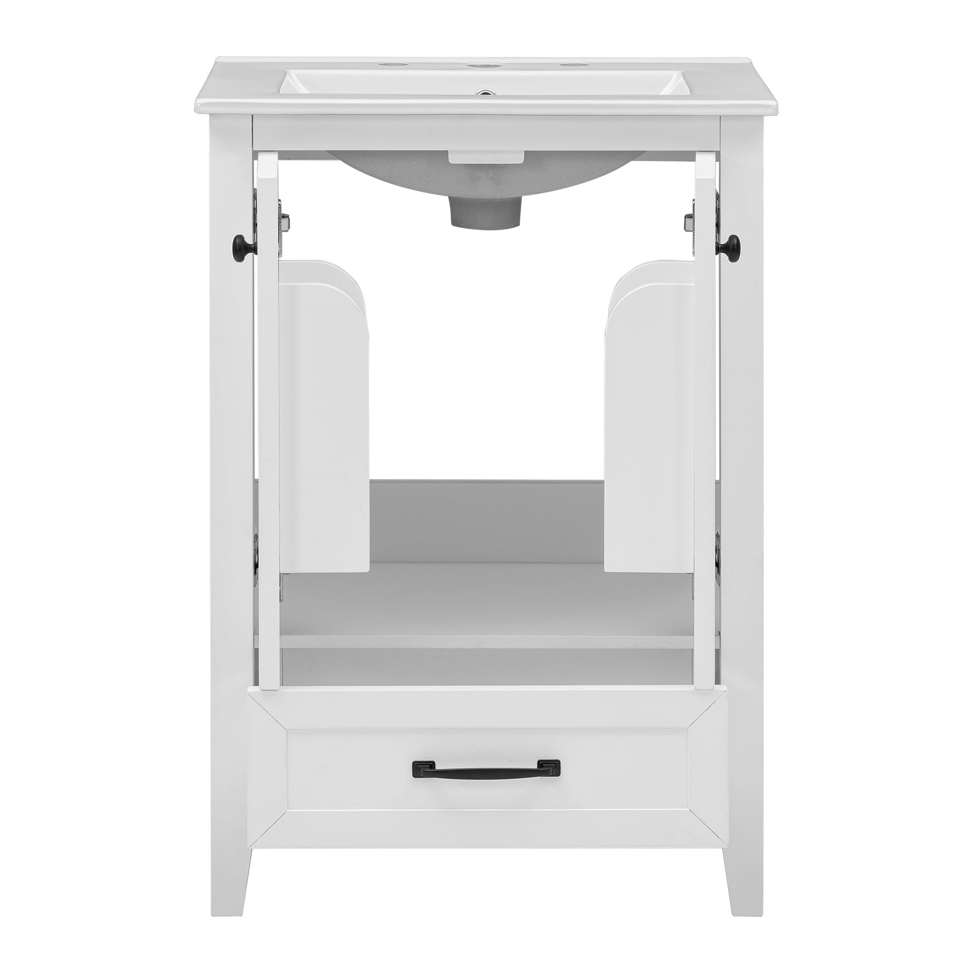 24" Bathroom Vanity with Sink, Bathroom Vanity Cabinet with One Drawer and Doors, Solid Wood and MDF, White - Korvel