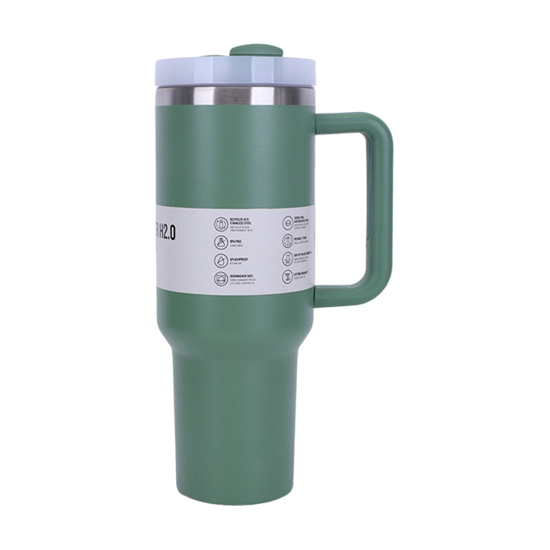 40 oz Insulated Tumbler with Straw, Handle & Lid – Stainless Steel, Hot & Cold Drinks, Fits Car Cup Holders - Korvel