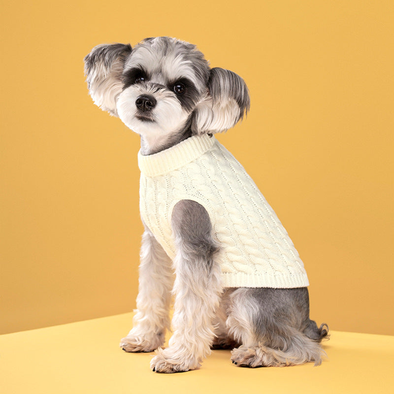 Autumn and winter pet dog cat warm solid color classic Fried Dough Twists sweater thickened turtleneck sweater - Korvel