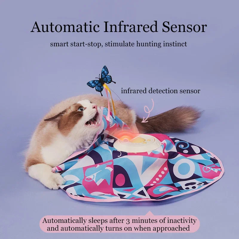 Fluttering Butterfly Cat Toys Interactive Cat Sticks Pet Kitten Can't Resist Mystery Motion Concealed Game Toy Automatic Teasing - Korvel