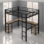 Full metal loft bed with desk and shelf, loft bed with ladder and guardrail, bedroom loft bed frame, black - Korvel