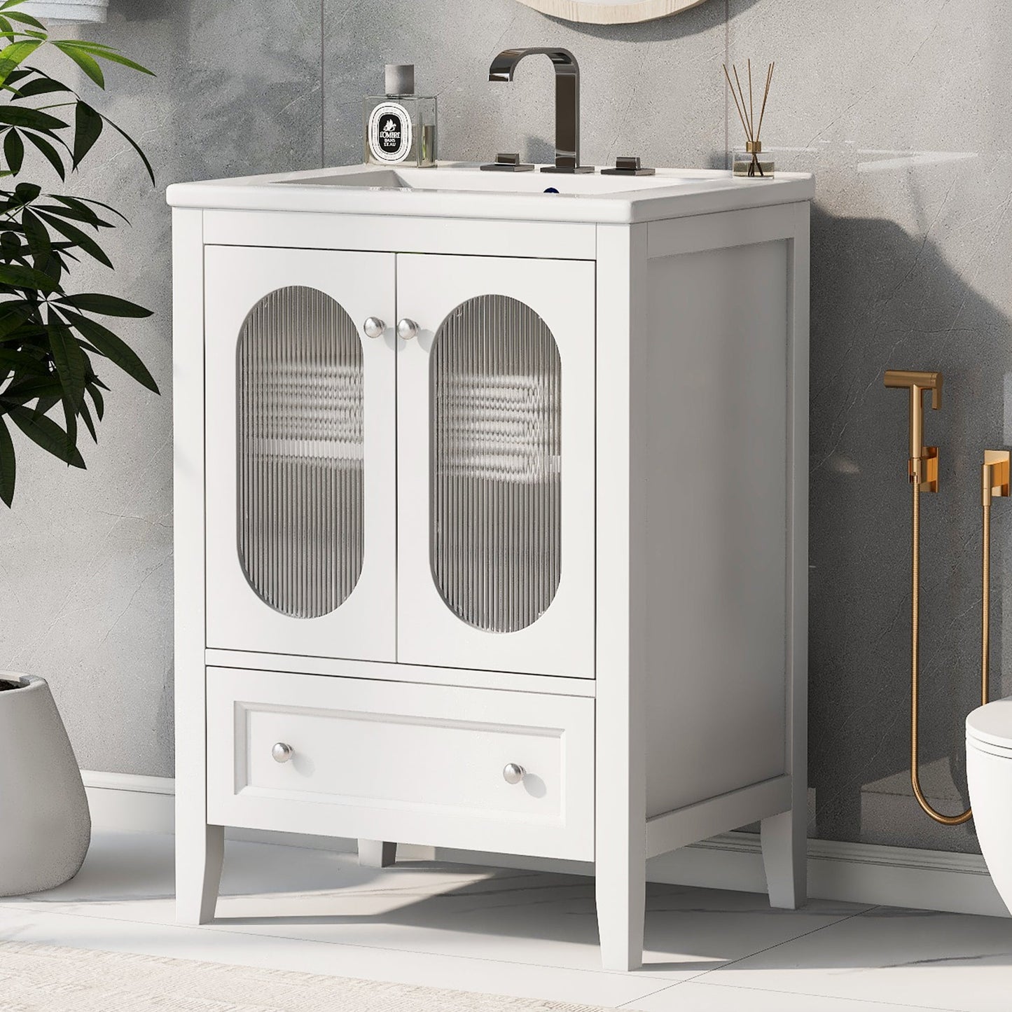 Meuble de salle de bain blanc de 24" avec lavabo et rangement