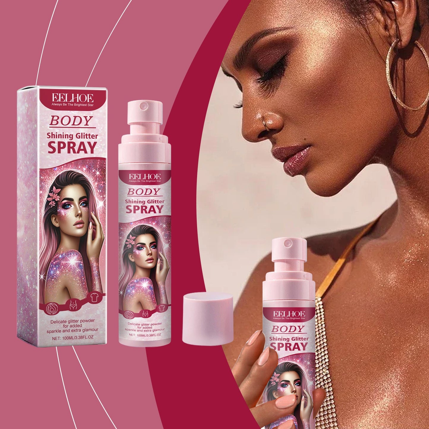 Stage Makeup Glitter Spray Facial Clavicle Brightening Glitter Natural Stereoscopic Long-Lasting Highlighter Spray - Korvel