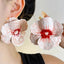 Metal Pink Drops Glaze Enamel Flower Earrings for Women Girl European and American Personality Exaggerated Romantic Jewelry Gift - Korvel