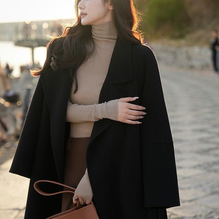 Manteau en Laine Élégant pour Femmes avec Doublure en Duvet - Vêtement d'Extérieur Long