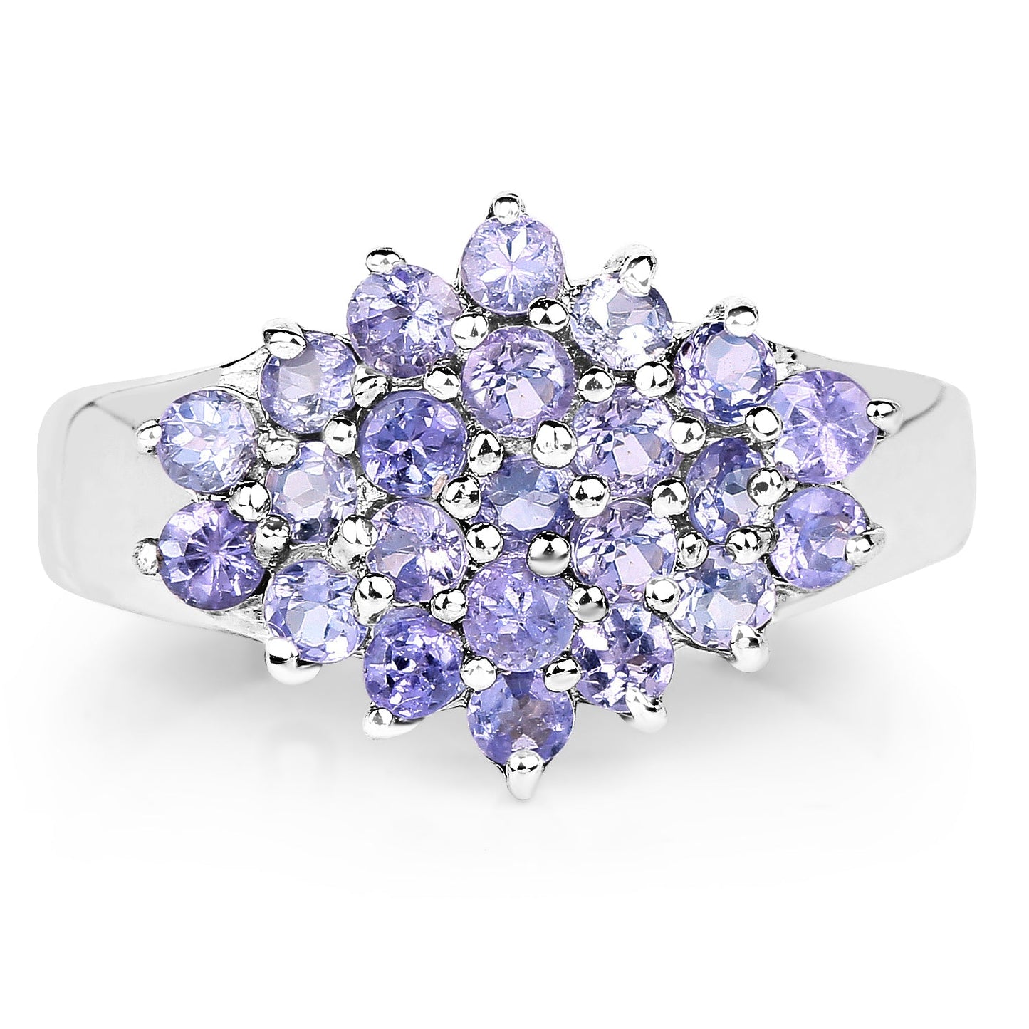 1.61 Carat Genuine Tanzanite Cluster Ring in Sterling Silver