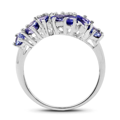 Anillo Floral de Plata Esterlina con Tanzanita Genuina de 2.88 Quilates