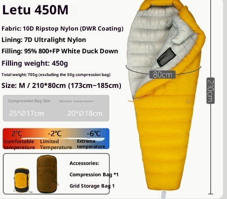 Sac de couchage en duvet ultra léger premium pour aventures en plein air