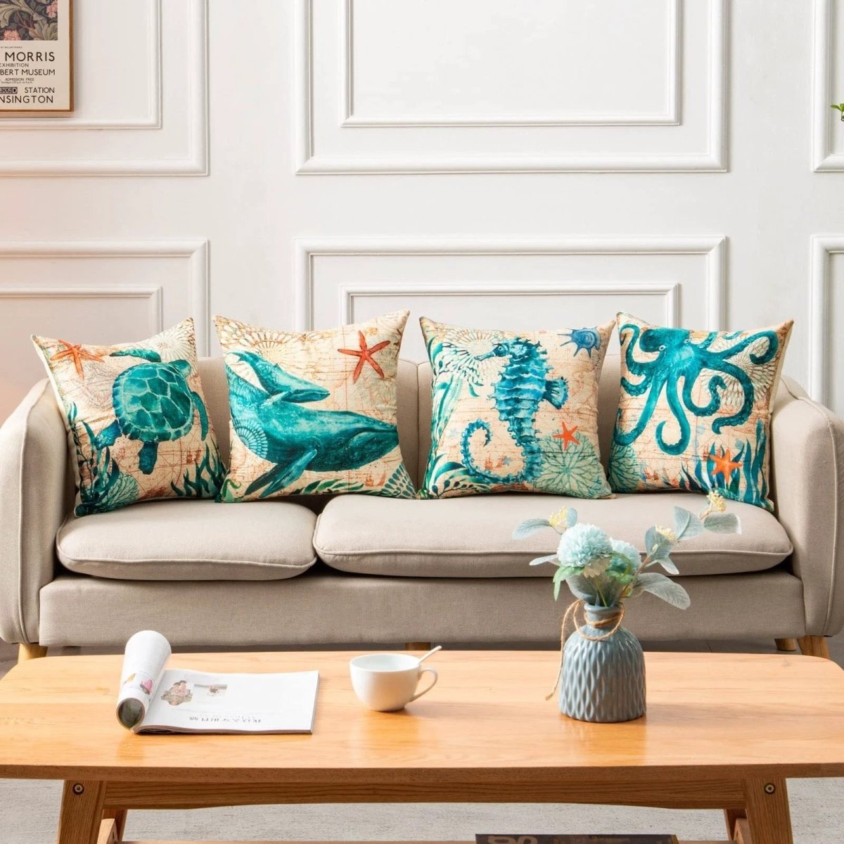 Housses de coussin imprimées Tortue de mer Mandotos pour une décoration intérieure élégante
