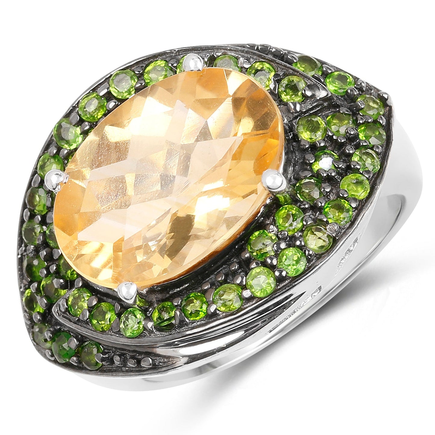 6.11 Carat Genuine Citrine & Chrome Diopside Sterling Silver Ring