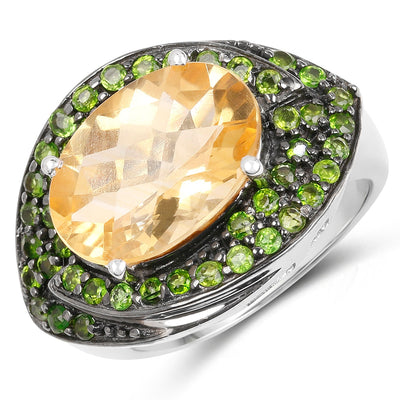 6.11 Carat Genuine Citrine & Chrome Diopside Sterling Silver Ring