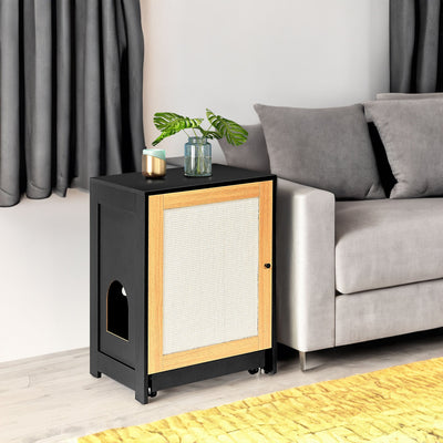 Elegant Cat Litter Box Enclosure with Sisal Door - Black