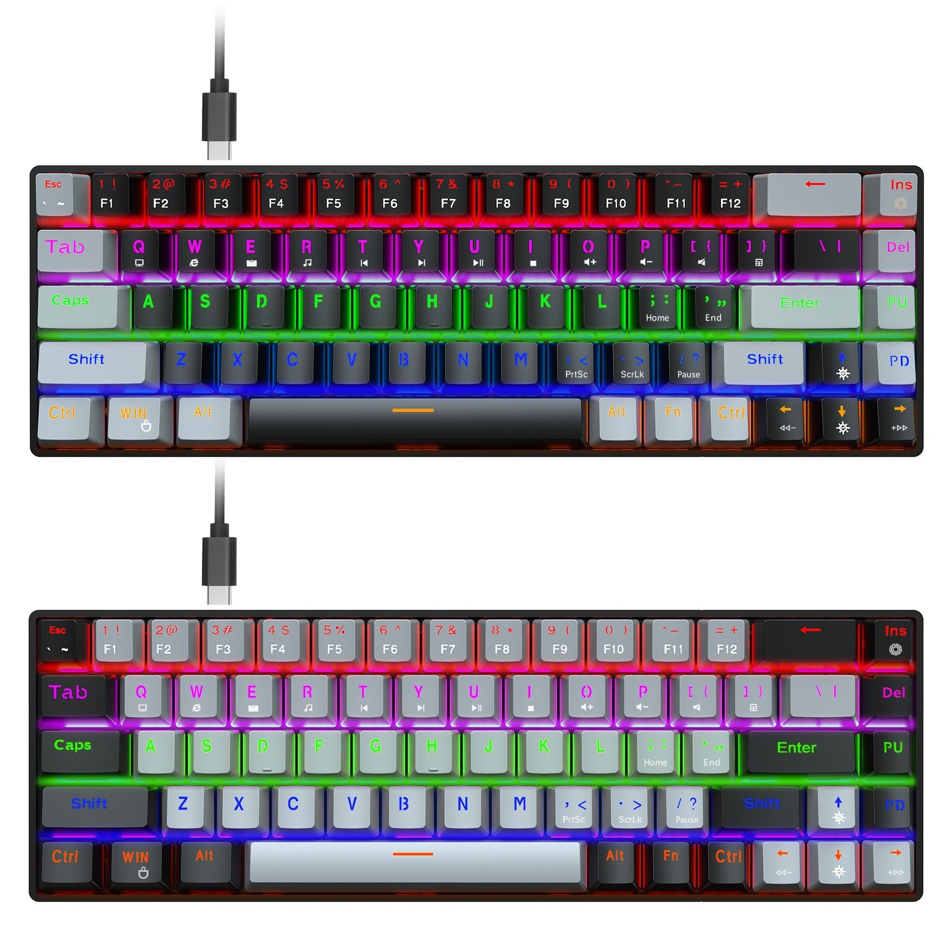 New 68 key RGB luminous esports game with blue and red axis mechanical keyboard laptop MAC 60% - Korvel