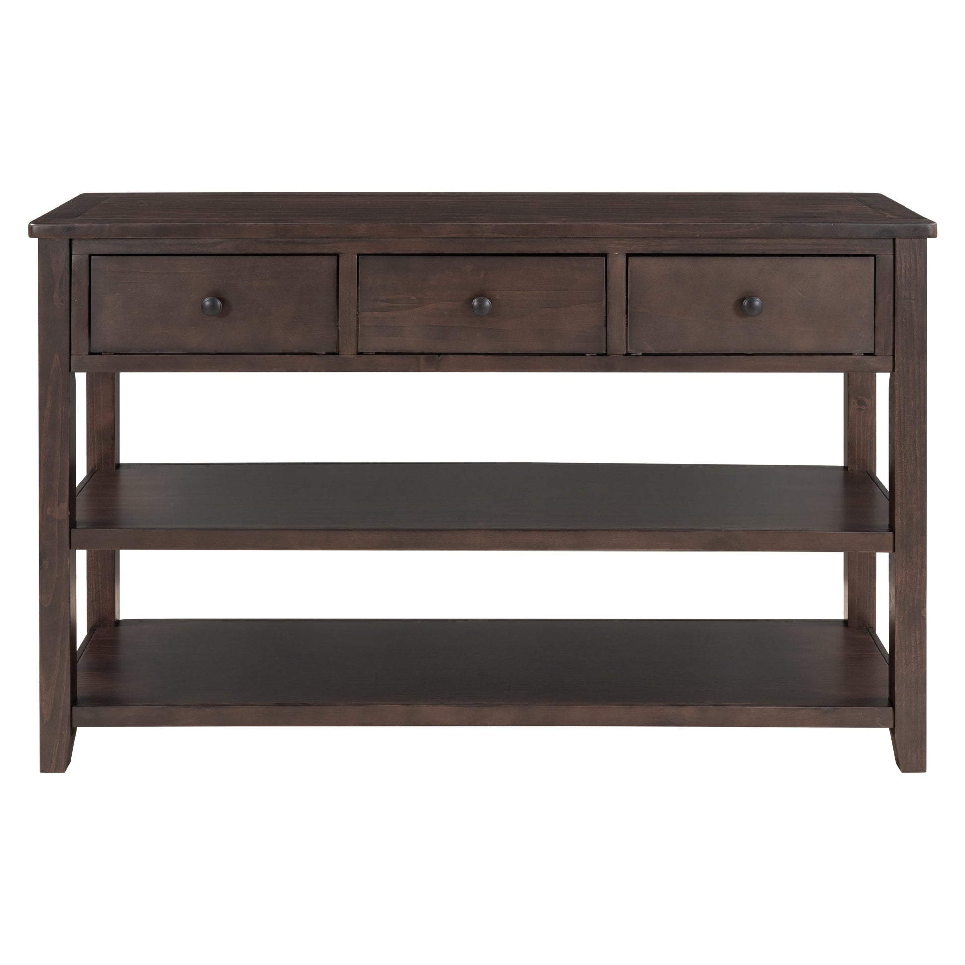 Retro Design Console Table with Two Open Shelves, Pine Solid Wood Frame and Legs for Living Room (Espresso) - Korvel