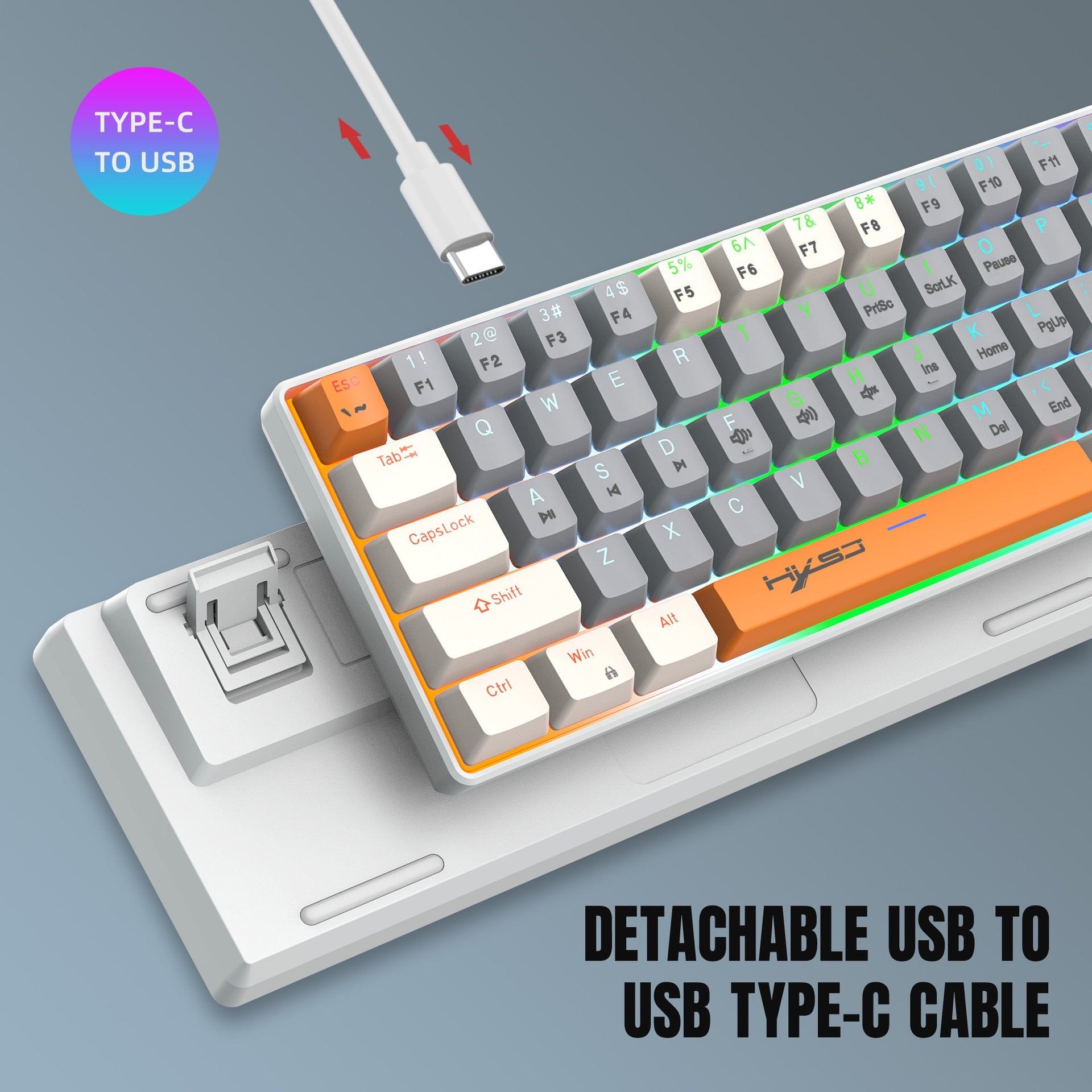 63 key portable 60% mechanical gaming keyboard RGB backlit compact mini gaming keyboard - Korvel