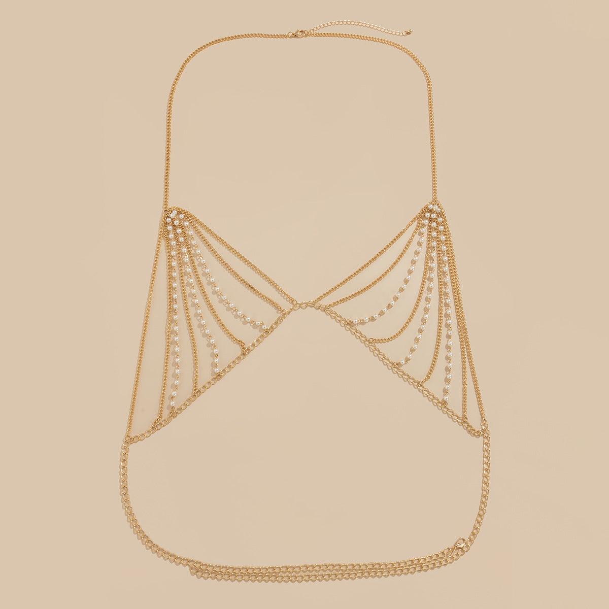 Exaggerated pearl chain bikini bra body chain sexy and fashionable body chain - Korvel