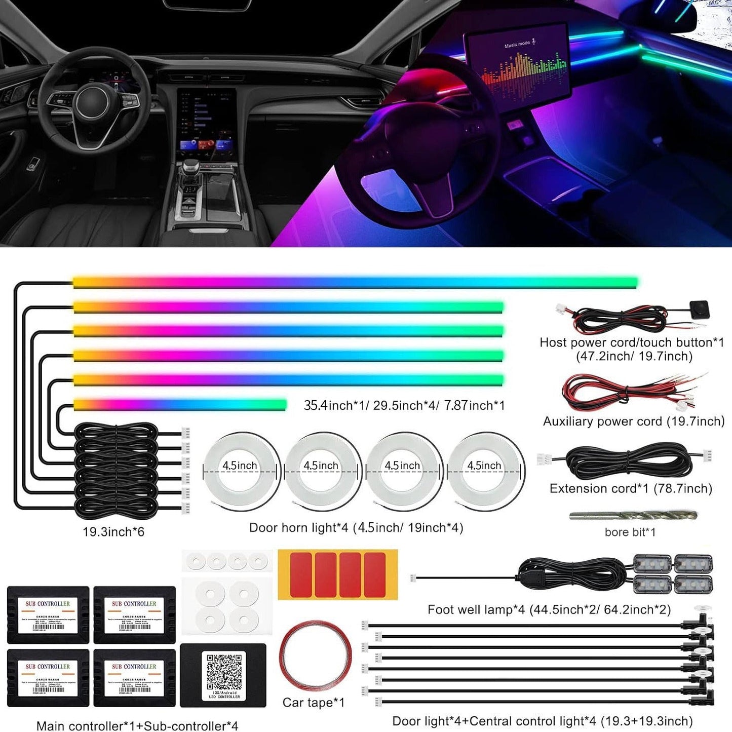 Suitable for 256 color dynamic light and shadow ambient lighting in cars universal car models with added welcome lights - Korvel