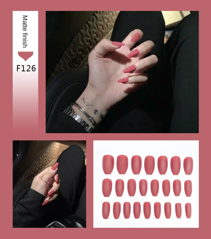 Premium Stiletto Press-On Nails with Glue - 24 Pieces