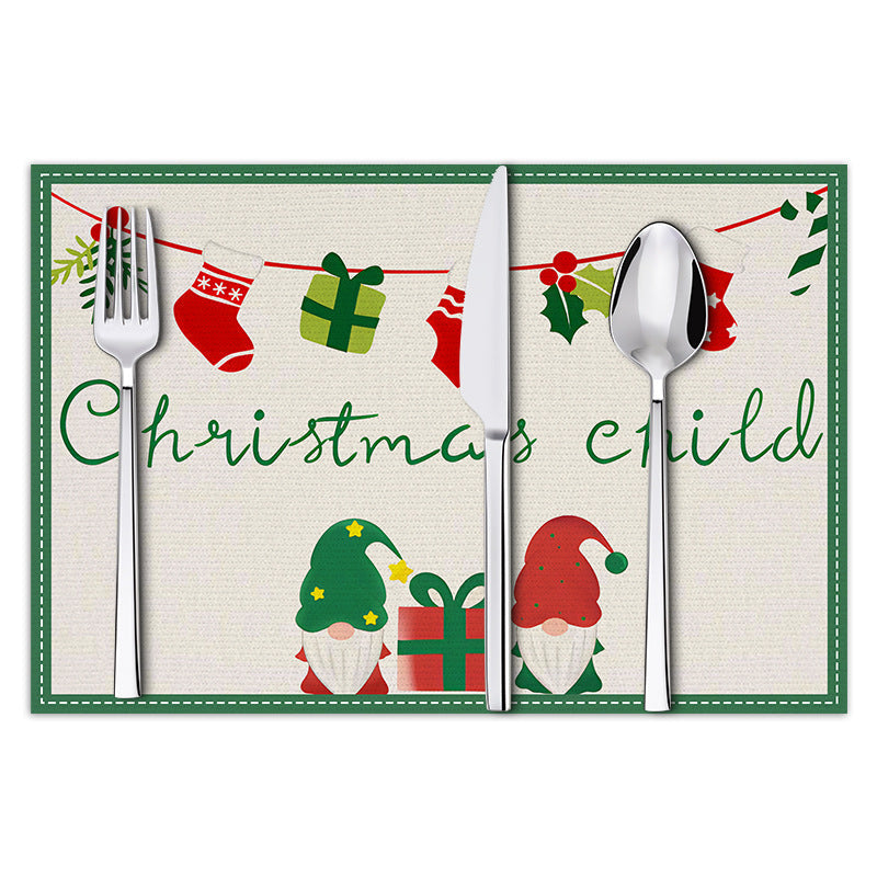 stmas linen placemats holiday party decorations insulation mats linen Christmas tree printed coasters - Korvel