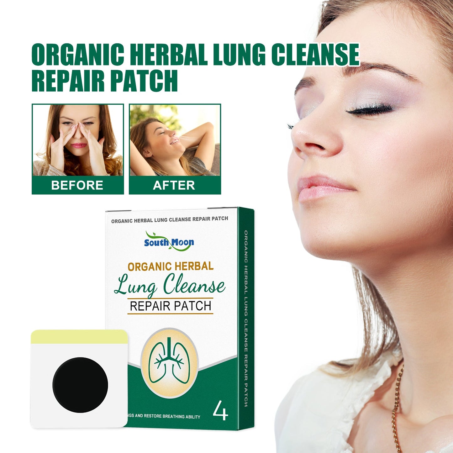 Organic Herbal Lung Cleanse Repair Patch, Relieve Nasal Discomfort Nasal Cleansing Repair Body Care - Korvel