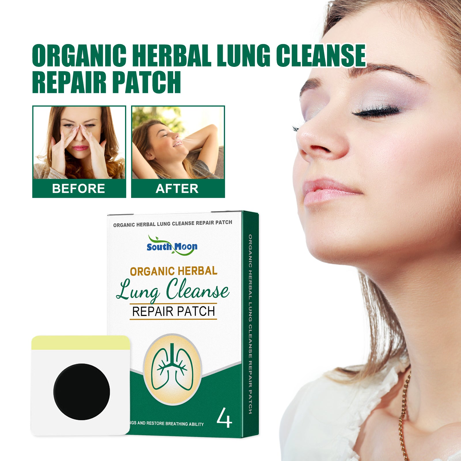Organic Herbal Lung Cleanse Repair Patch, Relieve Nasal Discomfort Nasal Cleansing Repair Body Care - Korvel